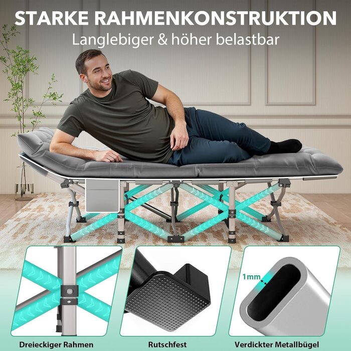 Розкладне ліжко-матрац для кемпінгу та відпочинку (190x71x35 см, сірий)