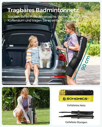 SONGMICS М'ячна сітка для бадмінтону та волейболу, регульована висота, портативний набір (300/400/500 см, жовта)