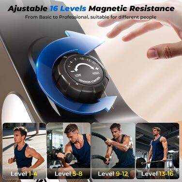 ONETWOFIT: Велоергометр для дому, складаний Pro, степер, тренажер, крос-тренажер, 16 рівнів опору, максимальне навантаження 160 кг, сумісний з додатком, чорний