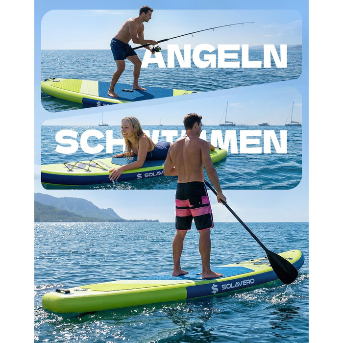 SUP дошка Solavero надувна з веслом та аксесуарами, 323x83x15 см, до 200 кг, блакитно-зелена, для початківців та сім'ї
