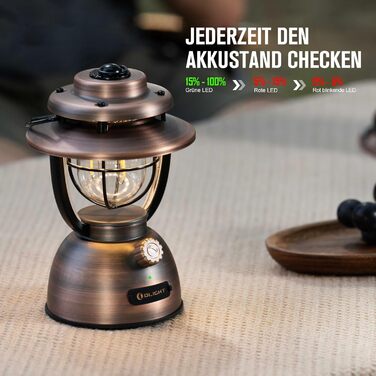 Ліхтар кемпінговий Olight Olantern Classic 2 Pro: 300 LM, USB, регулювання яскравості, Power Bank, для кемпінгу, саду, відпочинку, вінтажний дизайн, мідний колір