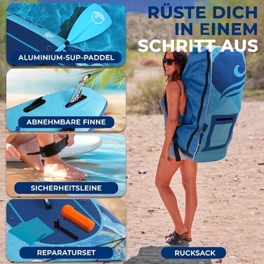 Надувний SUP СерeneLife: комплект для сапбордингу з веслом, насосом та сумкою. Touring SUP для дітей та дорослих, стійкий, портативний, для озера, річки та моря. Максимальне навантаження 155 кг (Блакитна Хвиля)