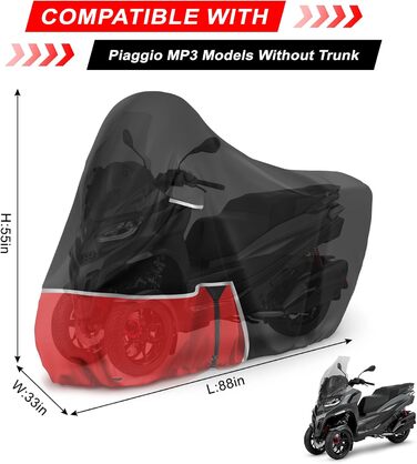 Водонепроникний чохол для мотоцикла Piaggio MP3 400/500 (з багажником) - чорний/червоний, 420D Oxford, зимовий, захисний