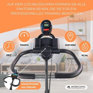 Велотренажер Mobiclinic Fitness Makalu, 10 кг маховик, регульований опір, LCD-дисплей, пульсомір, тримач для пляшки та смартфона, європейський бренд