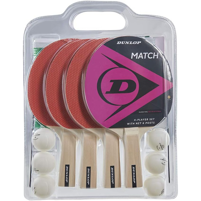 Dunlop набір для настільного тенісу Match 4 гравці: 4 ракетки, 6 м'ячів, сітка