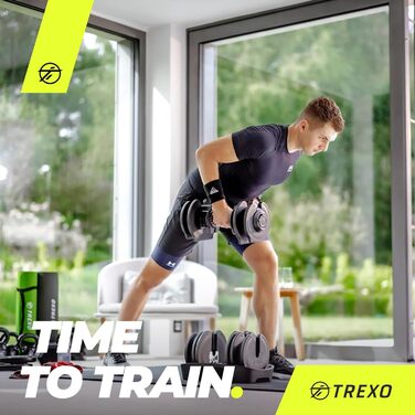 Регульована гантеля TREXO 18-40 кг з заліза, з ергономічною нековзною ручкою, чорна, для фітнесу, налаштування ваги поворотом