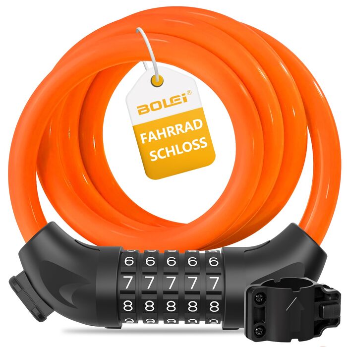 Замки для велосипеда з кодом 12 мм/120 см, протиугінний кабельний замок з 5-значним кодом, вологостійкий числовий замок-кабель для велосипеда, електровелосипеда, дитячої коляски, драбини (Чорний) (Оранжевий)
