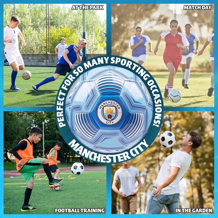 М'яч для футболу Manchester City FC, ліцензійний, розмір 3, 4 або 5 - подарунок для фанатів, блакитний