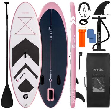 SUP дошка SereneLife надувна з аксесуарами, рожева - для моря, річки, йоги та відпочинку