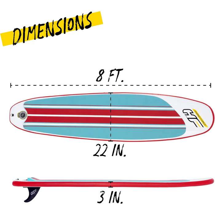 Надувний SUP-борд HYDRO FORCE Compact Surf 8' x 22'' x 3'' для Stand-Up Paddling, Multicolor