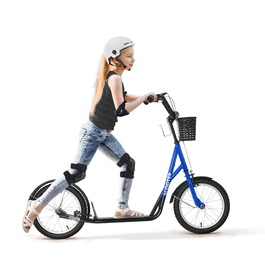 HOMCOM Дитячий скутер Скутер Kick Scooter з регулюванням висоти гальмівного кошика для 5-12 дитячих самокатів Kickboard Алюмінієвий сплав Гума Синій+Чорний | Аосом