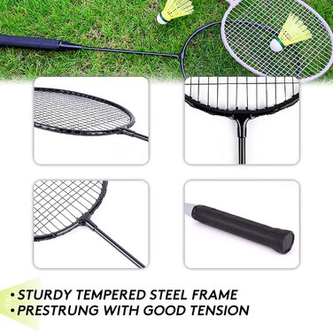 Набір для бадмінтону 4 шт. для ігор на вулиці, включає 4 ракетки, 6 нейлонових воланчиків, легкі ракетки для бадмінтону для початківців