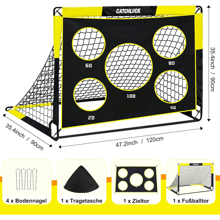 Дитячі футбольні ворота для саду 2 в 1 Pop Up, з лункою та сумкою, 120x90x90, жовтий