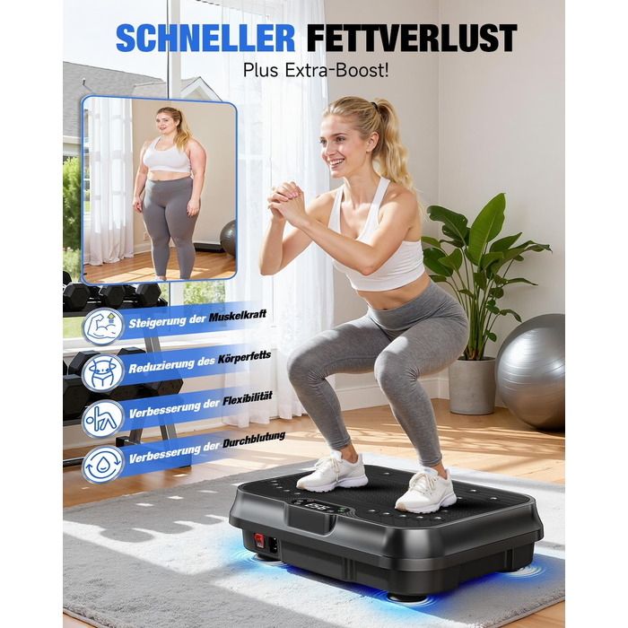 Віброплатформа для фітнесу HomeFitnessCode Mini - для жінок, з регулюванням інтенсивності, тренажер для дому, схуднення, нарощування м'язів, все тіло, чорний глянцевий