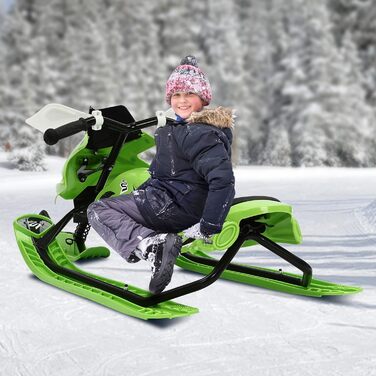 Дитячий/дорослий санчата з гальмами, автоматичним тросом, кермом та амортизаторами, вантажопідйомність до 80 кг, санчата-санки Kufenschlitten (зелені)