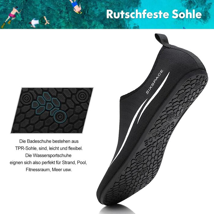 Шкарпетки для плавання Sixspace: жіночі шкарпетки для басейну, пляжу, моря та водних видів спорту (чорний, 38 EU)