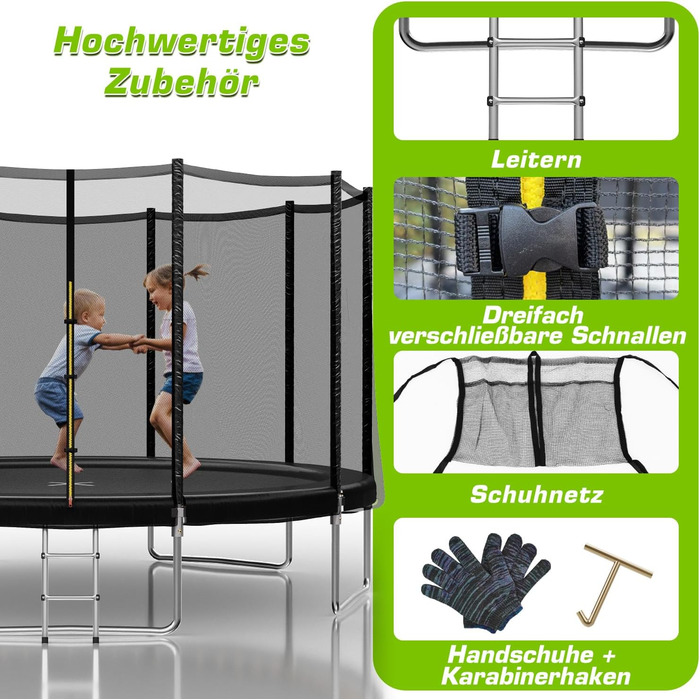 Трамплін для дітей Outdoor 183/228 см з сіткою та драбиною – ідеальний вибір для саду та дому (Чорний, 366 см / 12 FT)