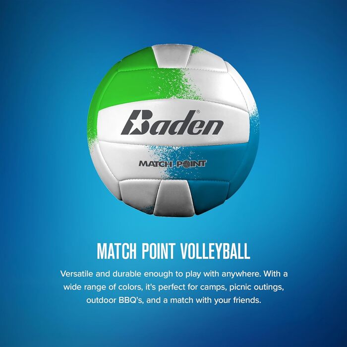 Волейбольний м'яч Baden Match Point для гри на вулиці, з штучної шкіри, розмір 5, Royal Blue/Weiß (neonblau/grün/weiß, Official)