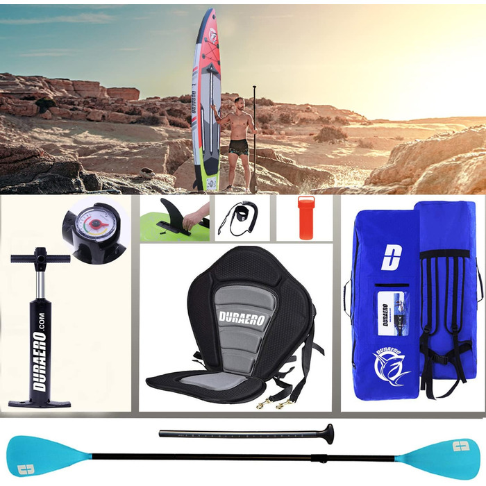 Надувна SUP дошка Stand Up Paddle Board 330x76x15 см, знімні 3 плавники, сидіння для каяка, регульоване подвійне весло, тримач для камери, комплект аксесуарів, вантажопідйомність до 150 кг, червона