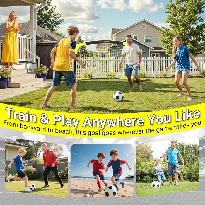 Ворота для футболу Happy Jump Pop-Up – складані, для дітей та дорослих | 1 або 2 ворота: 120x90 / 152x110 / 213x152 см | З м'ячем, насосом, конусами та мішенню | Для саду та подарунка