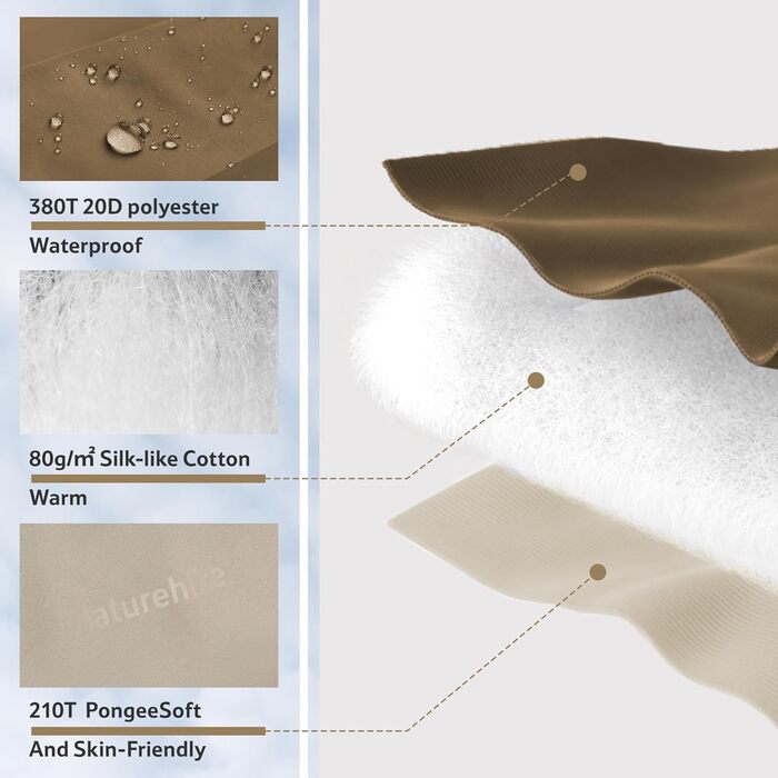 Спальний мішок Naturehike Ultraleicht: ультралегкий, 680/760г, для 3 сезонів, 190x75/205x85 см, для походів, рюкзаків, кемпінгу, 15°C, темно-коричневий/світло-коричневий-XL