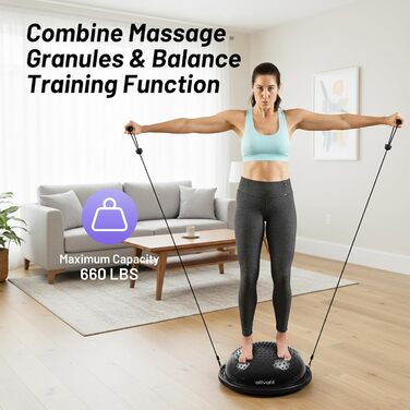 Йога-балансборд Ativafit 60см, до 300 кг, з помпою та експандером. Чорний фітнес-м'яч для балансу, йоги та силових тренувань