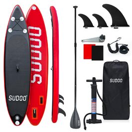 Надувний SUP борд для 2+1 людини/сім'ї Stand Up Paddling Board SUP06RK Black Red - до 150 кг, з веслом та плавниками