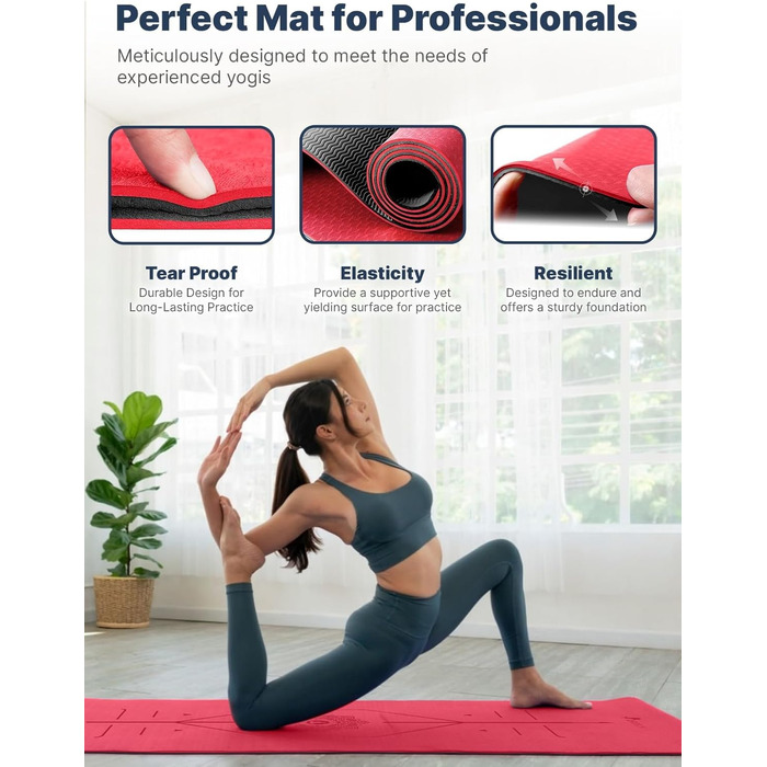 Йога мат AUNEK Pro, 6 мм, антиковзка, легка, з сумкою та ремінцем, для йоги, стретчингу та медитації