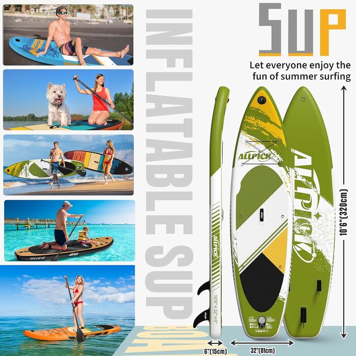 Надувна SUP-дошка ALLPICK Premium 320 см з універсальним кріпленням для камери, повним комплектом аксесуарів, для дітей і дорослих, вантажопідйомність 150/180 кг, для початківців і досвідчених