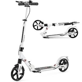 COSTWAY Розкладний електросамокат для дітей та дорослих, білий. Самокат з дзвінком, підніжкою, вантажопідйомністю 100 кг та ременем для перенесення