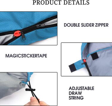 Спальний мішок 3-4 сезони для дорослих та дітей, 86.61''x31.49'', водонепроникний, для кемпінгу та подорожей, блакитно-сірий