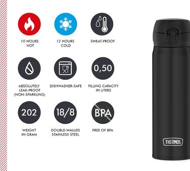 Термос Thermos UltraLight 0.5 л, матовий чорний (Charcoal Black Mat) — вакуумна термобутылка для напоїв