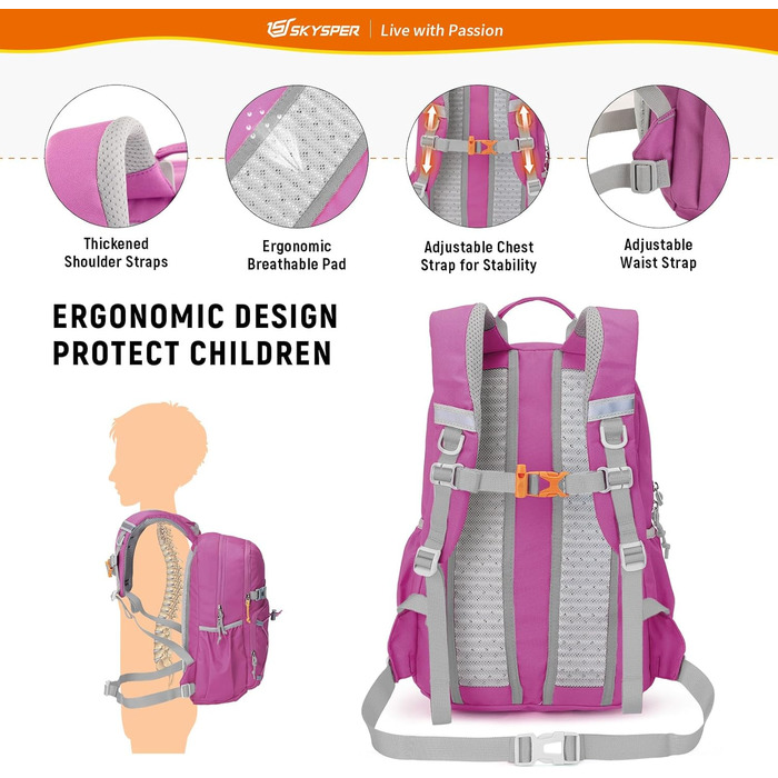 Дитячий рюкзак SKYSPER 15L: зручний туристичний рюкзак для хлопчиків та дівчаток, Outdoor, фіолетовий