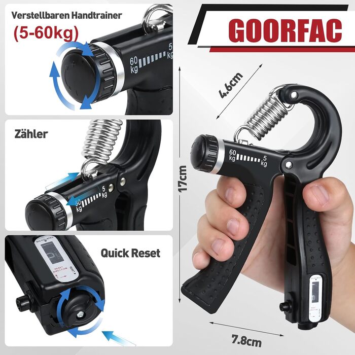 Набір для тренування сили рук та пальців GoorFach (6 шт.) - регульований підборіддя, чорний