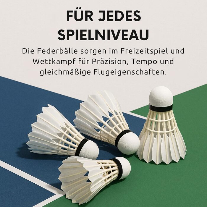 Набір для бадмінтону BEST SPORTING: 6 турнірних м'ячів з натураним пір'ям, середня швидкість