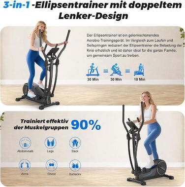 Еліптичний тренажер Neezee для дому, ультратихий з 16 рівнями опору, 8 кг маховиком, довжиною кроку 16,5 дюймів, LCD-дисплеєм, витримує до 150 кг (Schattenschwarz, LCD-монітор (Класичний))