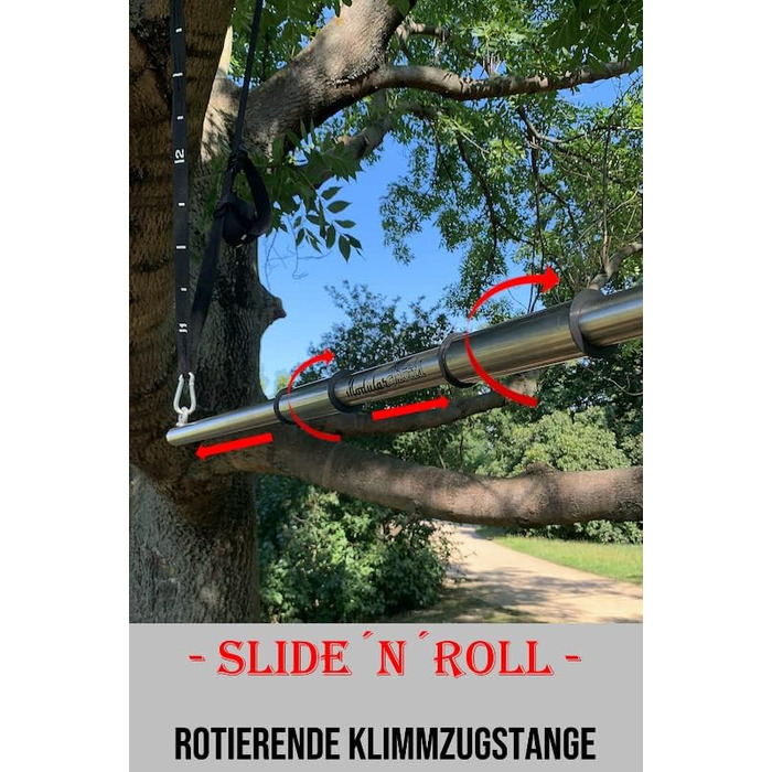 Модульний турнік ModularSports SLIDE'N'ROLL з нержавіючої сталі, обертовий, для підтягувань, для дому та вулиці, 125 см, для скелелазів та боулдеринг тренувань