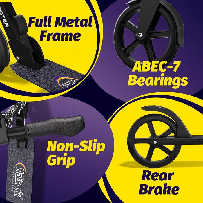 Kick Scooter Nattork з регульованим кермом та амортизатором - для підлітків та дорослих, 220lb, Navy Blue