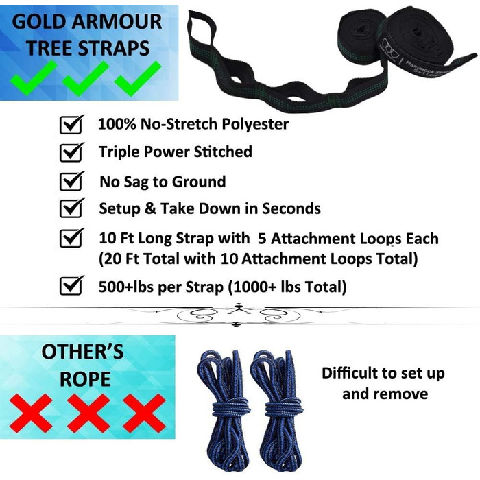 Гамак для кемпінгу Gold Armour - легкий, портативний, з сумкою, для дорослих та дітей (фуксія/рожевий, зелений)