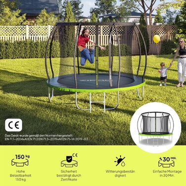 ZIPRO JumpPro Premium Трамплін для дітей Outdoor, садова модель з сіткою, захист від УФ, водостійкий, проста збірка, вантажопідйомність до 150 кг, діаметр 252/312/374/435/496 см