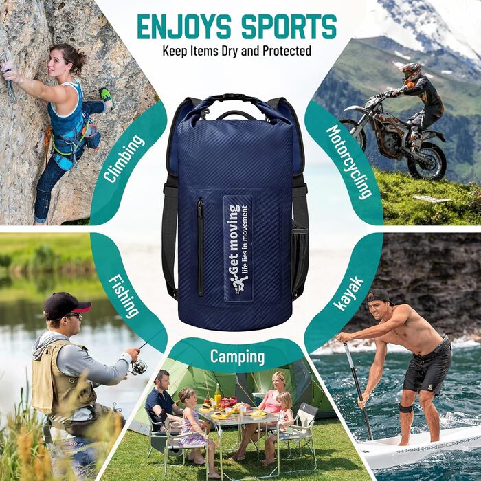 Водонепроникний мішок-рюкзак Dry Bag 20L RollTop, блакитний. Для каякінгу, рафтингу, риболовлі та відпочинку на воді