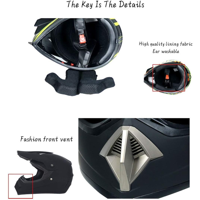 Унісекс Мотокрос-шолом з маскою, окулярами та рукавичками, для дітей та підлітків, ендуро, оф-роуд, мотоцикл, MTB, ATV, BMX, Quad, чорний, сертифікат D.O.T, розмір L (56-57 см)