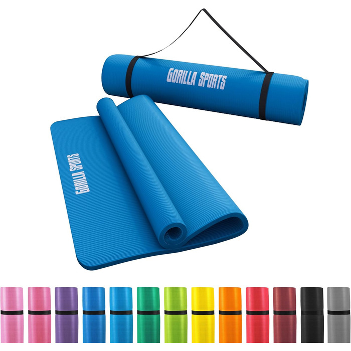 Йога мат GORILLA SPORTS® - 190x60/100x1,5 см, з ремінком, нетоксичний, протиковзкий, різні кольори. Підходить для гімнастики, фітнесу, спорту та тренувань.