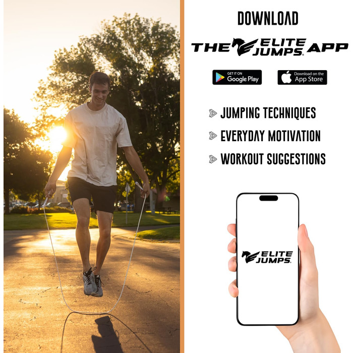 Стрибкове канат Elite Jumps Core – 6 мм PVC, регульований, для занять вдома та на вулиці, міцні ручки, антизаплутування, синьо-білий