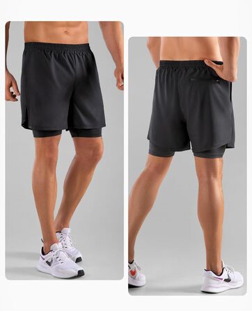 Шорти чоловічі Niksa 2er Pack 2-в-1, спортивні, швидковисихаючі, дихаючі, з кишенею для телефону, чорні, розмір XL