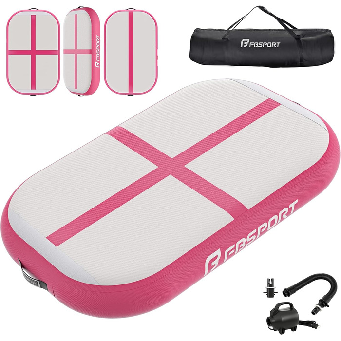 FBSPORT Килимок для гімнастики та йоги, 60x100x20 см, рожевий, з насосом та сумкою
