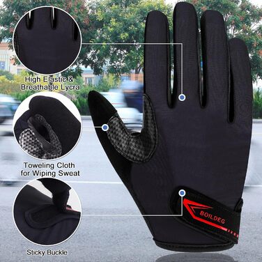 Велосипедні рукавички без пальців для фітнесу, антибактеріальні, нековзкі, амортизуючі рукавички для їзди на велосипеді для чоловіків та жінок (S, повний палець-чорний)