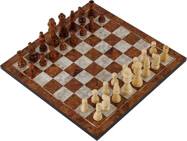Дерев'яна шахова дошка HBS GAMES Mocha 37 см – класичне шахово-шашкове поле, ручна робота, сімейна настільна гра, преміум якість