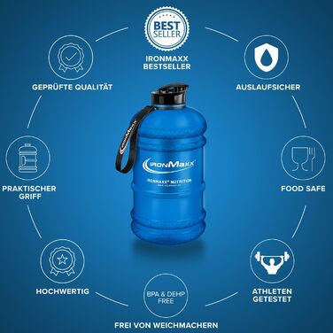Фляга для води IronMaxx 2200 мл, Frosted Blue (блакитний) | Без BPA та DEHP | З мірною шкалою, не протікає | Різні кольори