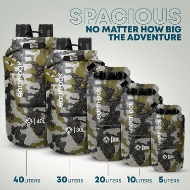 Водонепроникний рюкзак Earth Pak Dry Bag 40L – для каякінгу, кемпінгу, риболовлі, рафтингу, хакі (маскування)